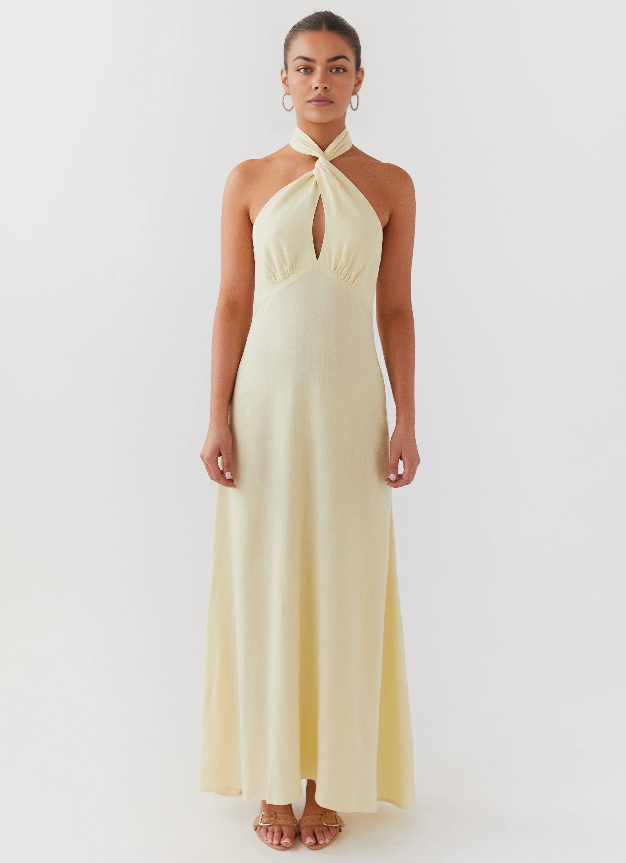 OKBBN beautiful linen backless collar with keyhole cut, backless shoulder Prom Dresses