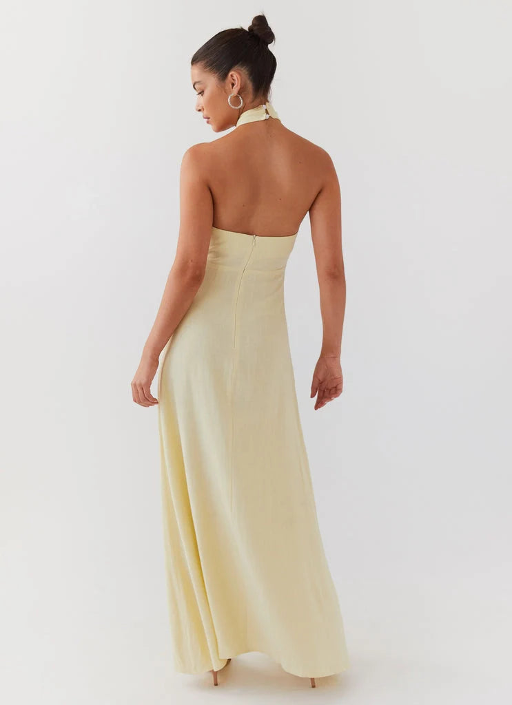 OKBBN beautiful linen backless collar with keyhole cut, backless shoulder Prom Dresses