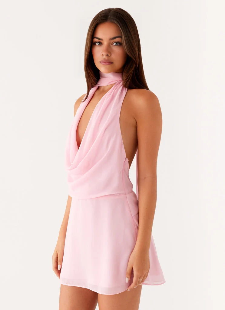 OKBBN bold and elegant short backless scarf mini Prom Dresses