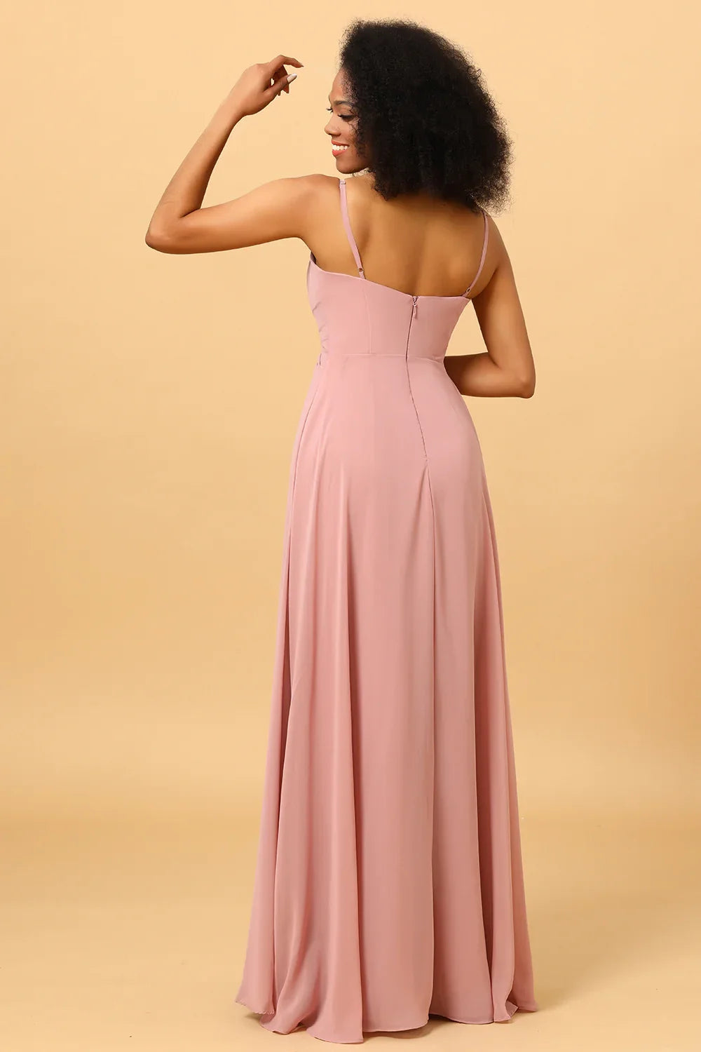 OKBBN charming A-line V-neck chiffon lotus leaf side length slit Bridesmaid Dresses