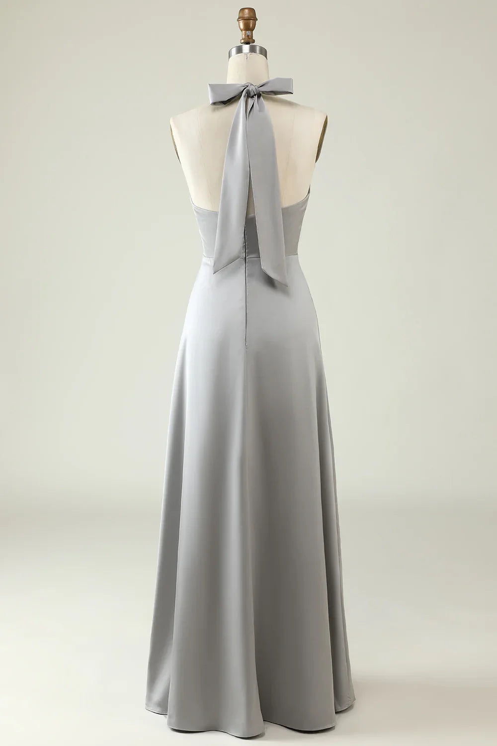 OKBBN charming A-line backless shiny satin slit Bridesmaid Dresses