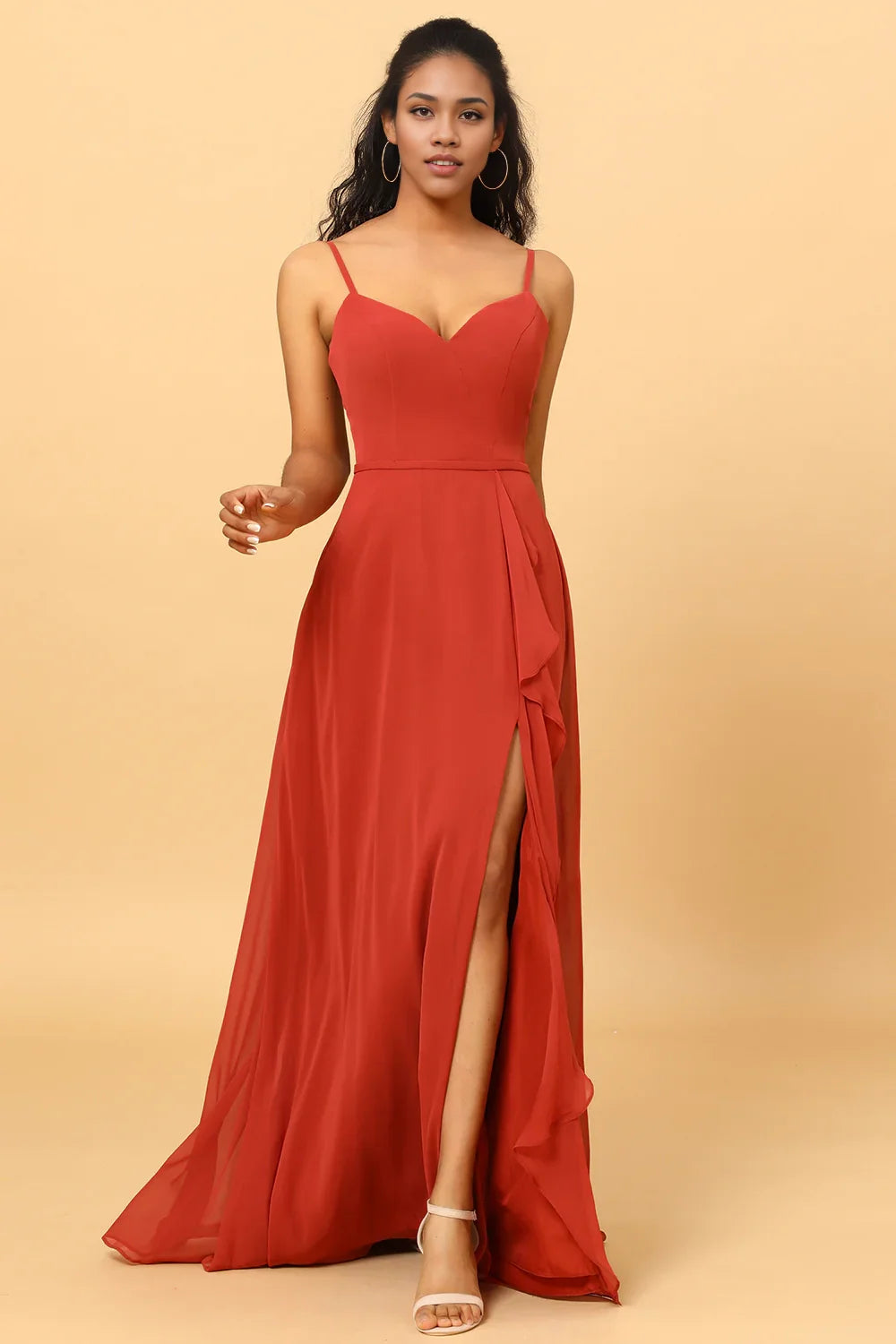 OKBBN charming A-line sweetheart long chiffon ruffled Bridesmaid Dresses
