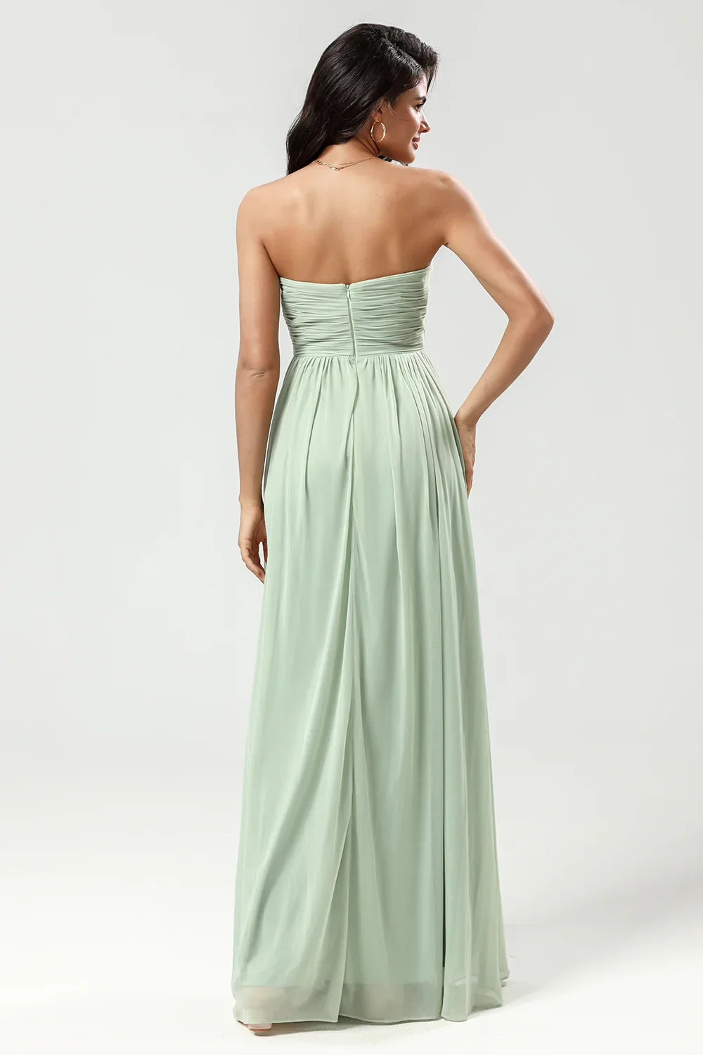 OKBBN charming A-line sweetheart long knitted chiffon ruffled Bridesmaid Dresses