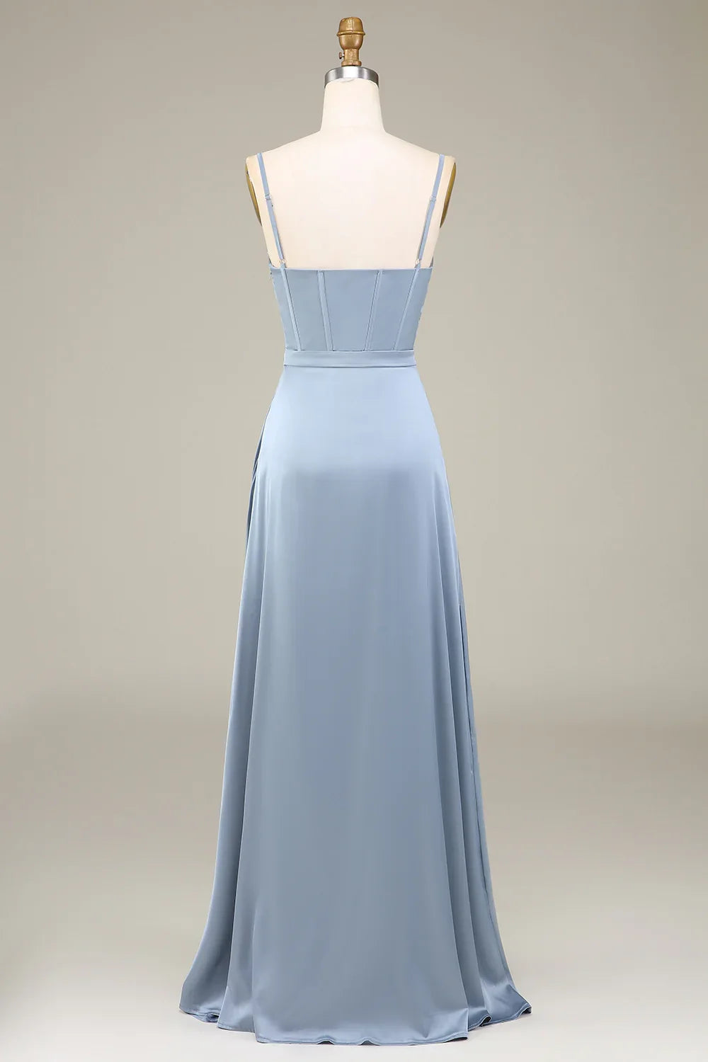 OKBBN charming A-line thin shoulder strap satin long pleated Bridesmaid Dresses