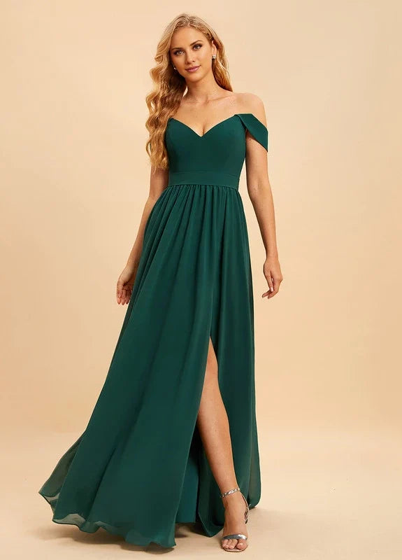 OKBBN charming V-neck pleated sleeveless slit backless Prom Dresses