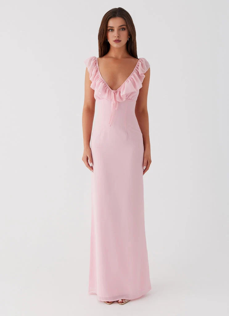OKBBN charming V-neck ruffled shoulder straps with ruffled edges and charming contours Prom Dresses