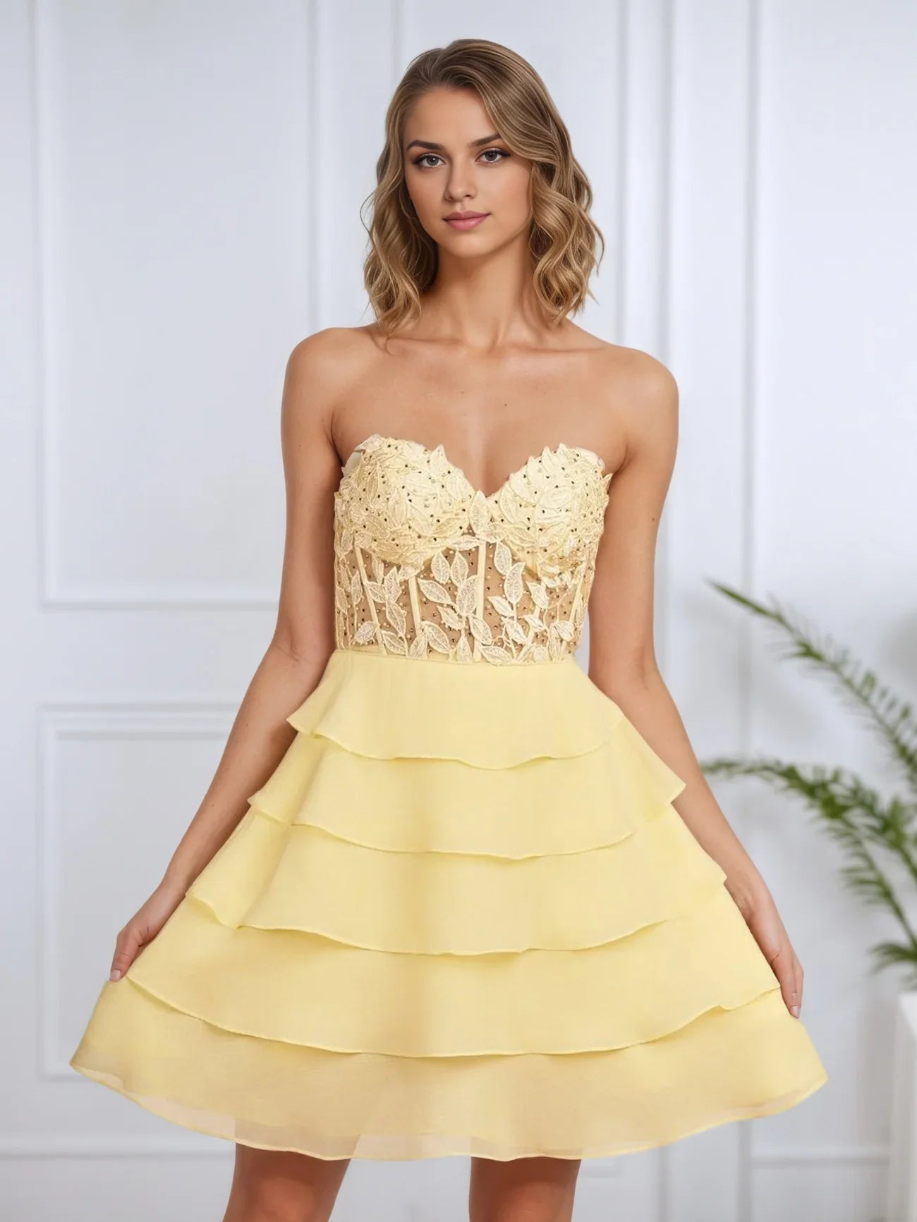 OKBBN charming chiffon sweetheart sleeveless multi-layered short Homecoming Dresses