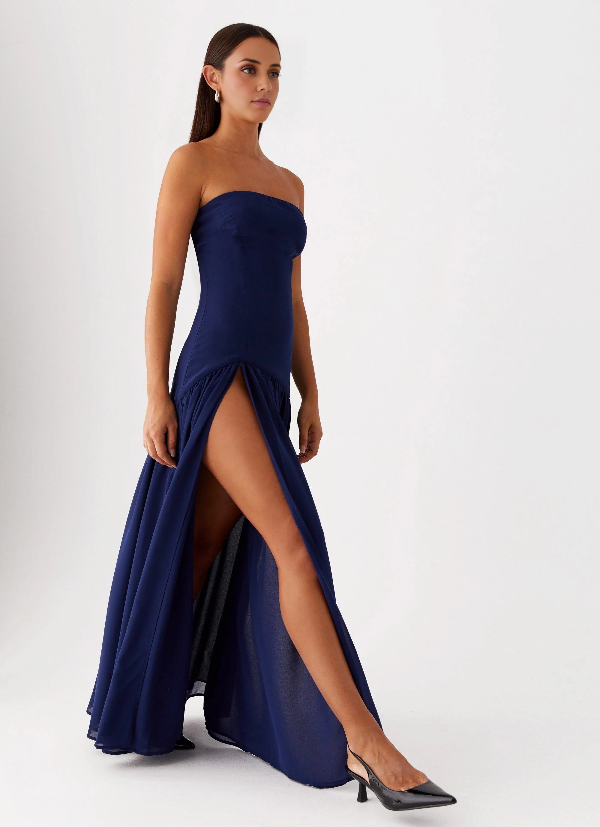 OKBBN charming front slit chic lining tight fitting body slimming off shoulder Prom Dresses