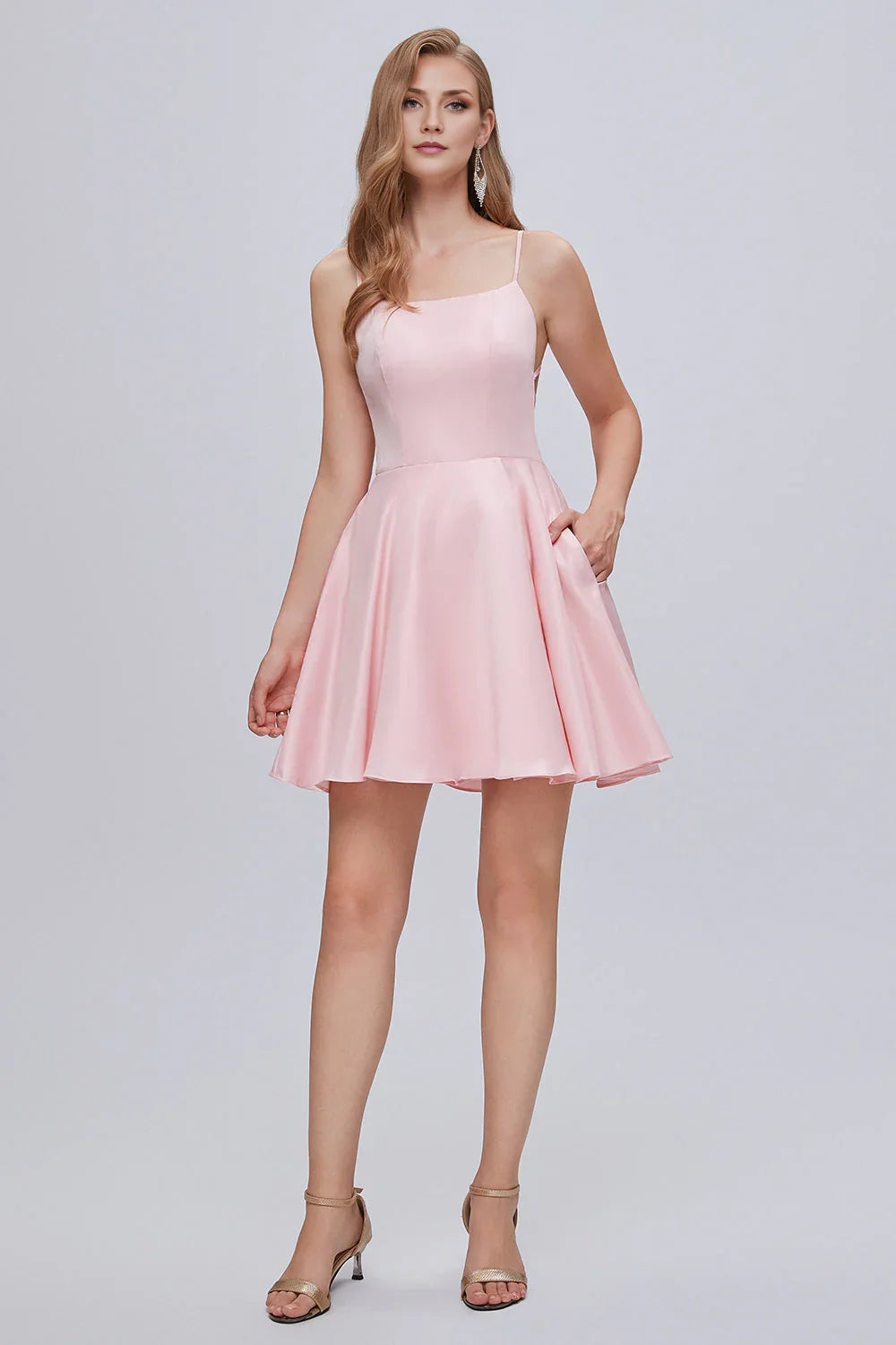 OKBBN charming slim shoulder strap A-line backless short style with back strap Homecoming Dresses