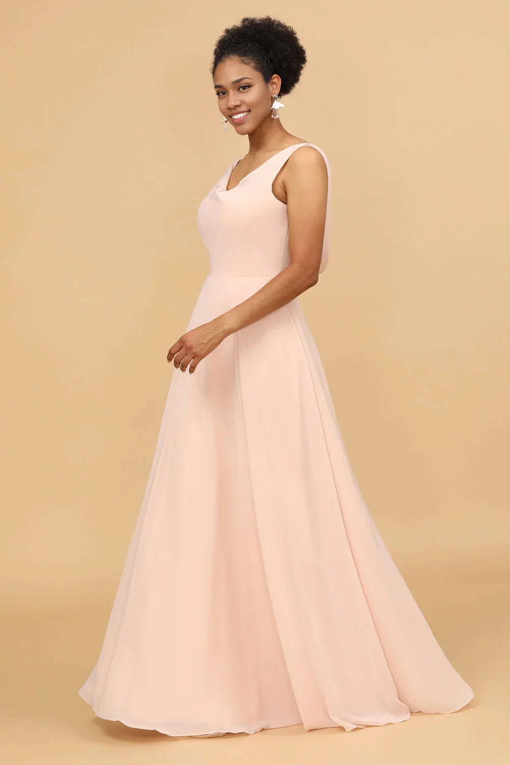 OKBBN elegant A-line V-neck chiffon long Bridesmaid Dresses