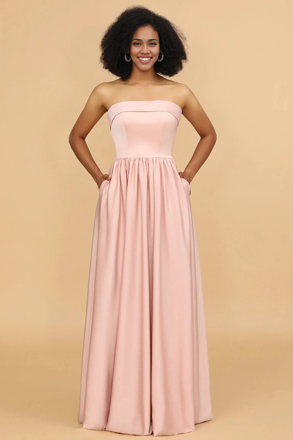 OKBBN elegant A-line off shoulder satin floor mopping Bridesmaid Dresses