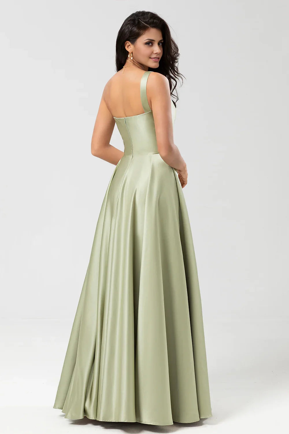 OKBBN elegant A-line single shoulder pleated satin Bridesmaid Dresses