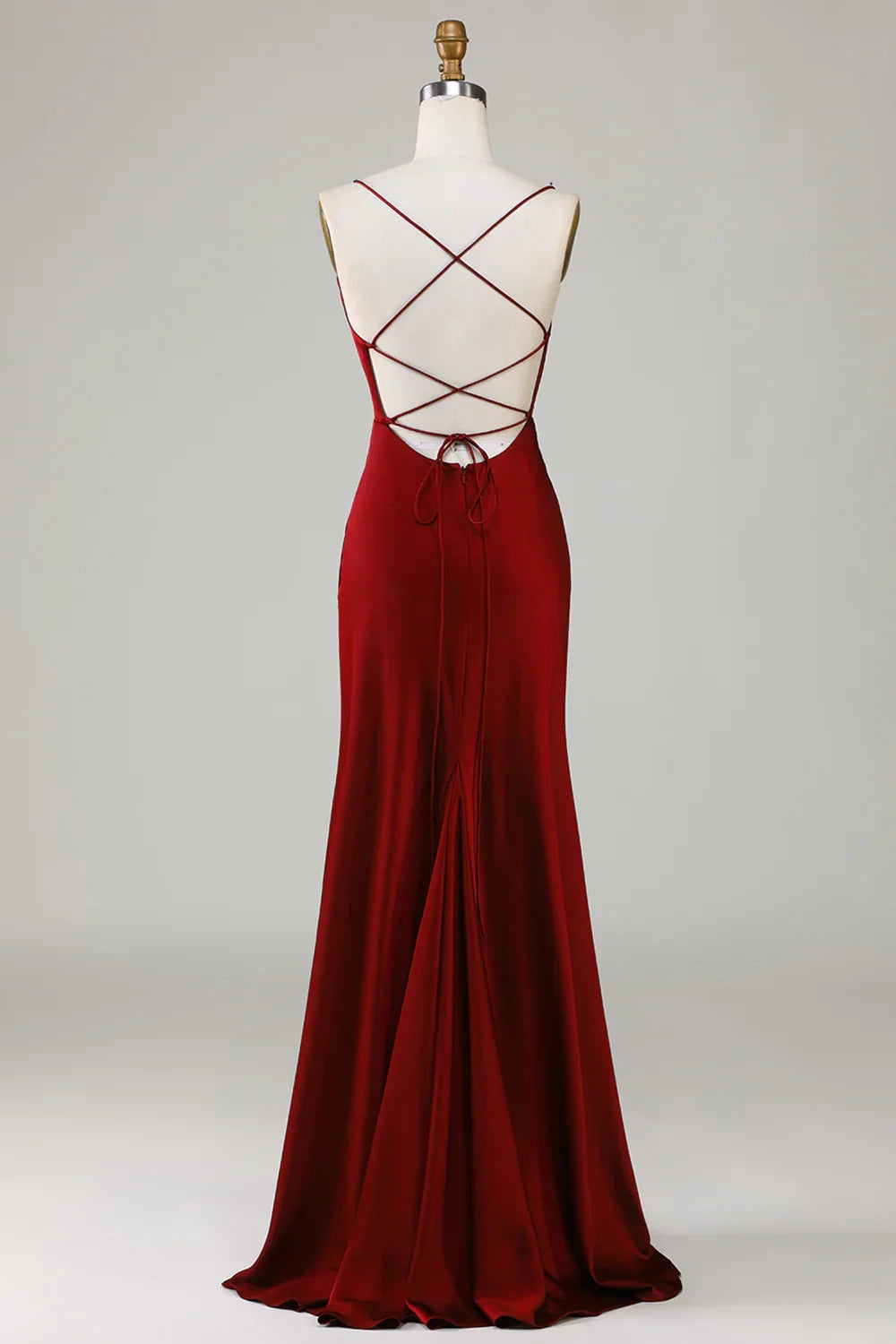 OKBBN elegant A-line slim shoulder strap sleeveless satin slit long Bridesmaid Dresses