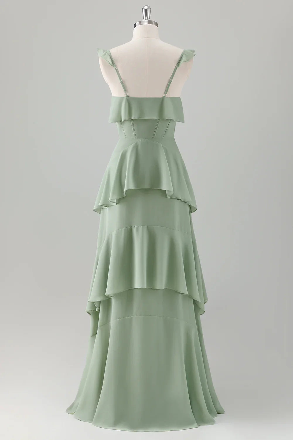OKBBN elegant A-line square neck chiffon layered long Bridesmaid Dresses