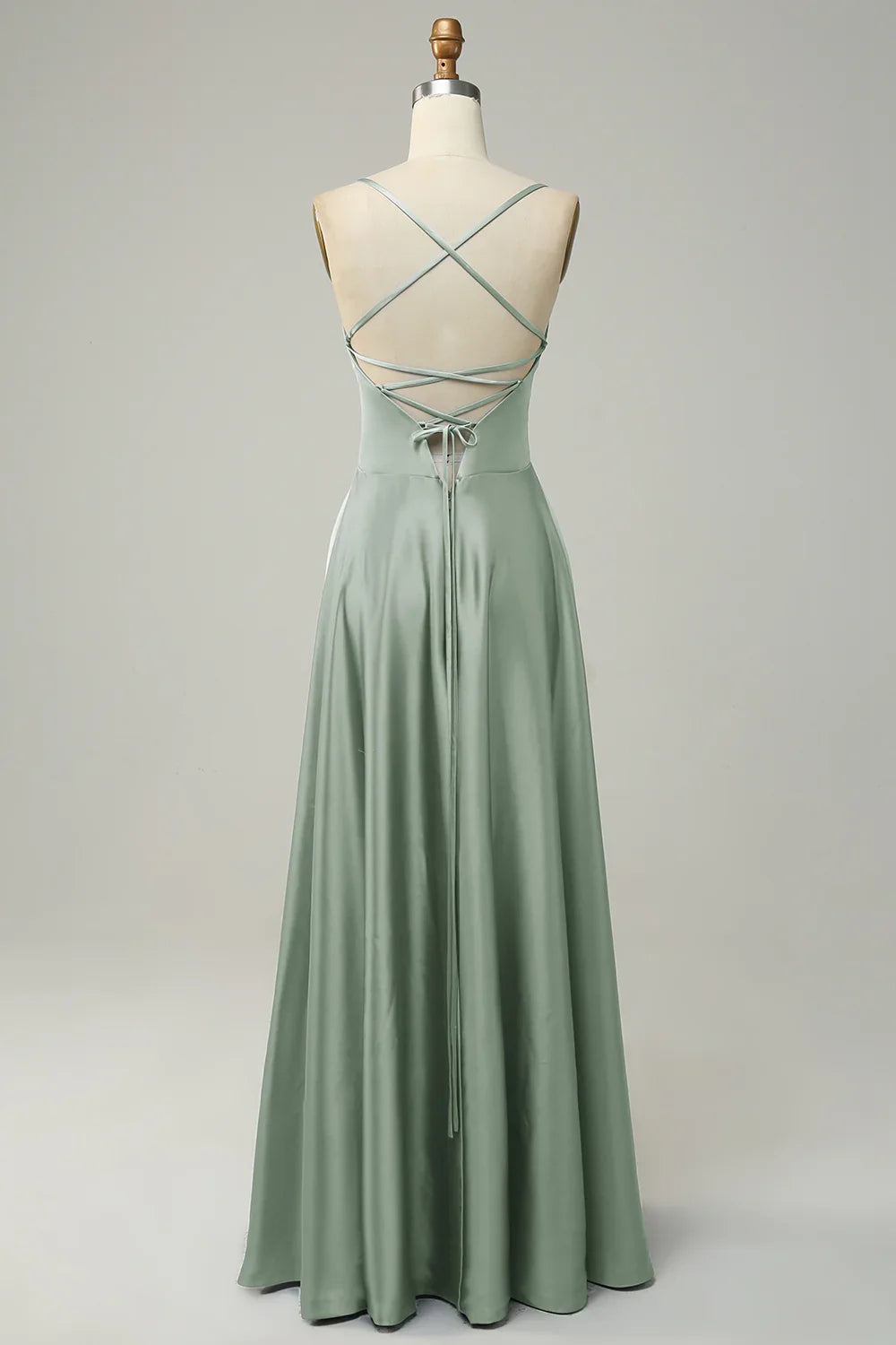 OKBBN elegant A-line thin shoulder strap backless satin Bridesmaid Dresses
