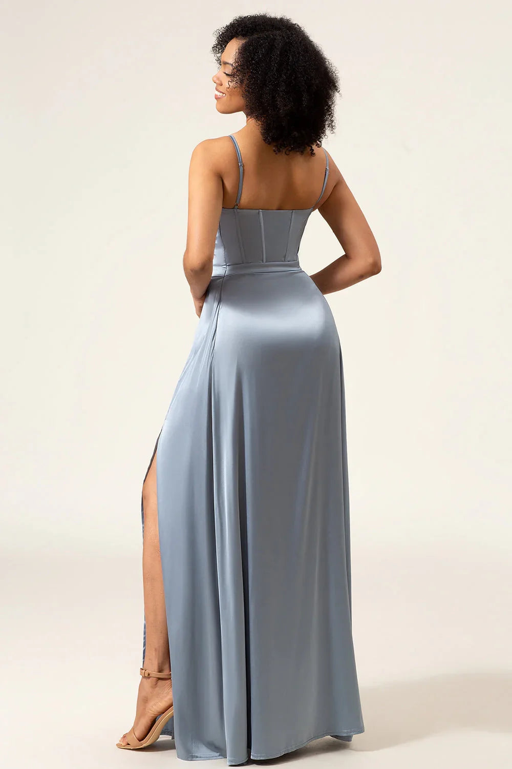 OKBBN elegant A-line thin shoulder strap satin long Bridesmaid Dresses