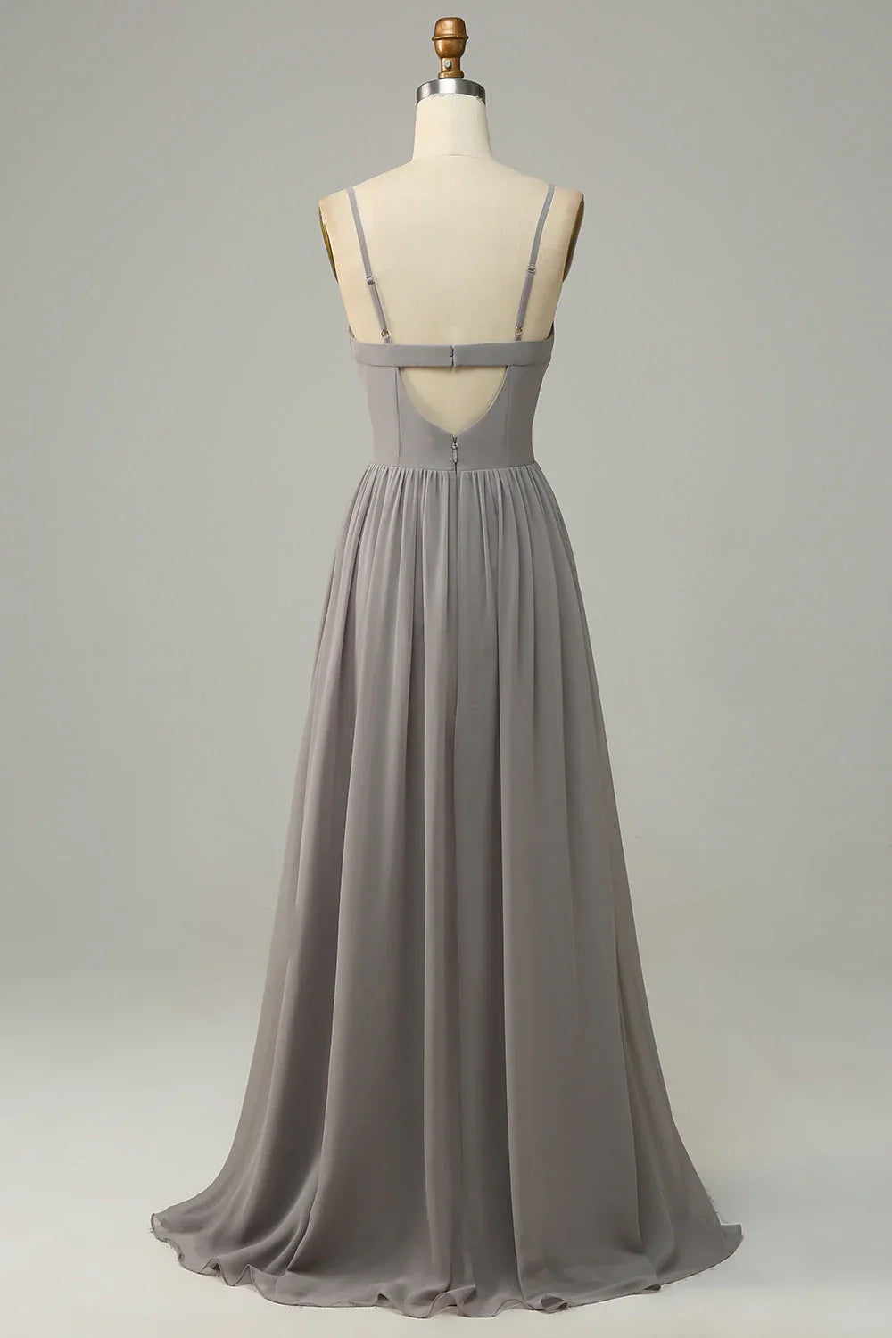 OKBBN elegant A-line thin shoulder strap slit long Bridesmaid Dresses