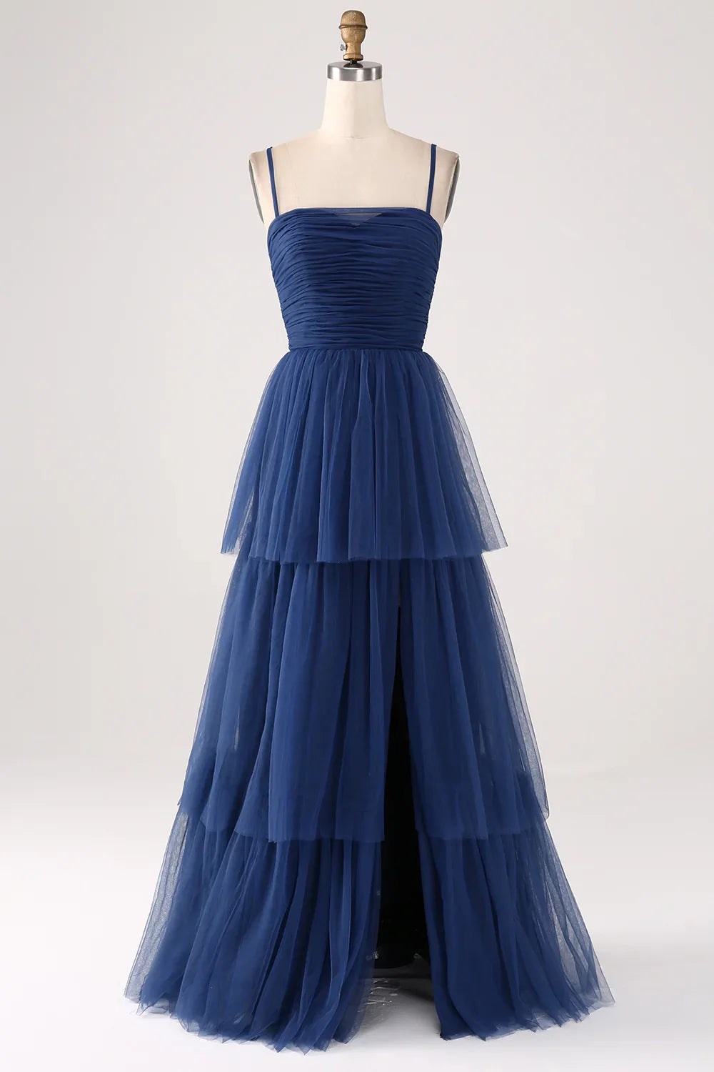 OKBBN elegant A-line thin shoulder straps with sheer folds and floor slits Bridesmaid Dresses