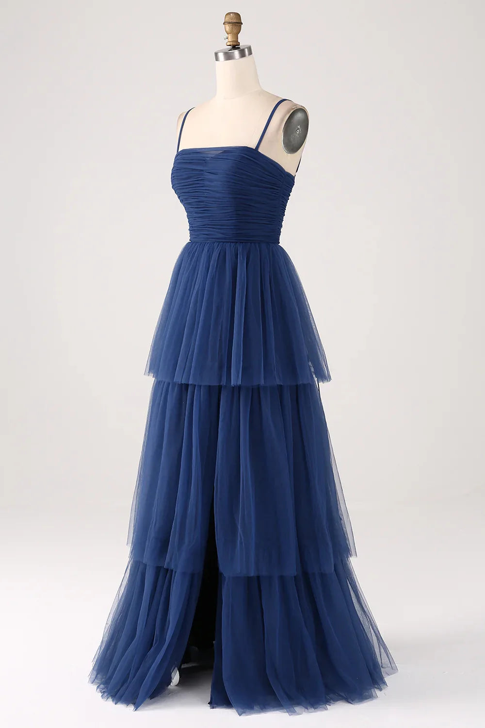 OKBBN elegant A-line thin shoulder straps with sheer folds and floor slits Bridesmaid Dresses