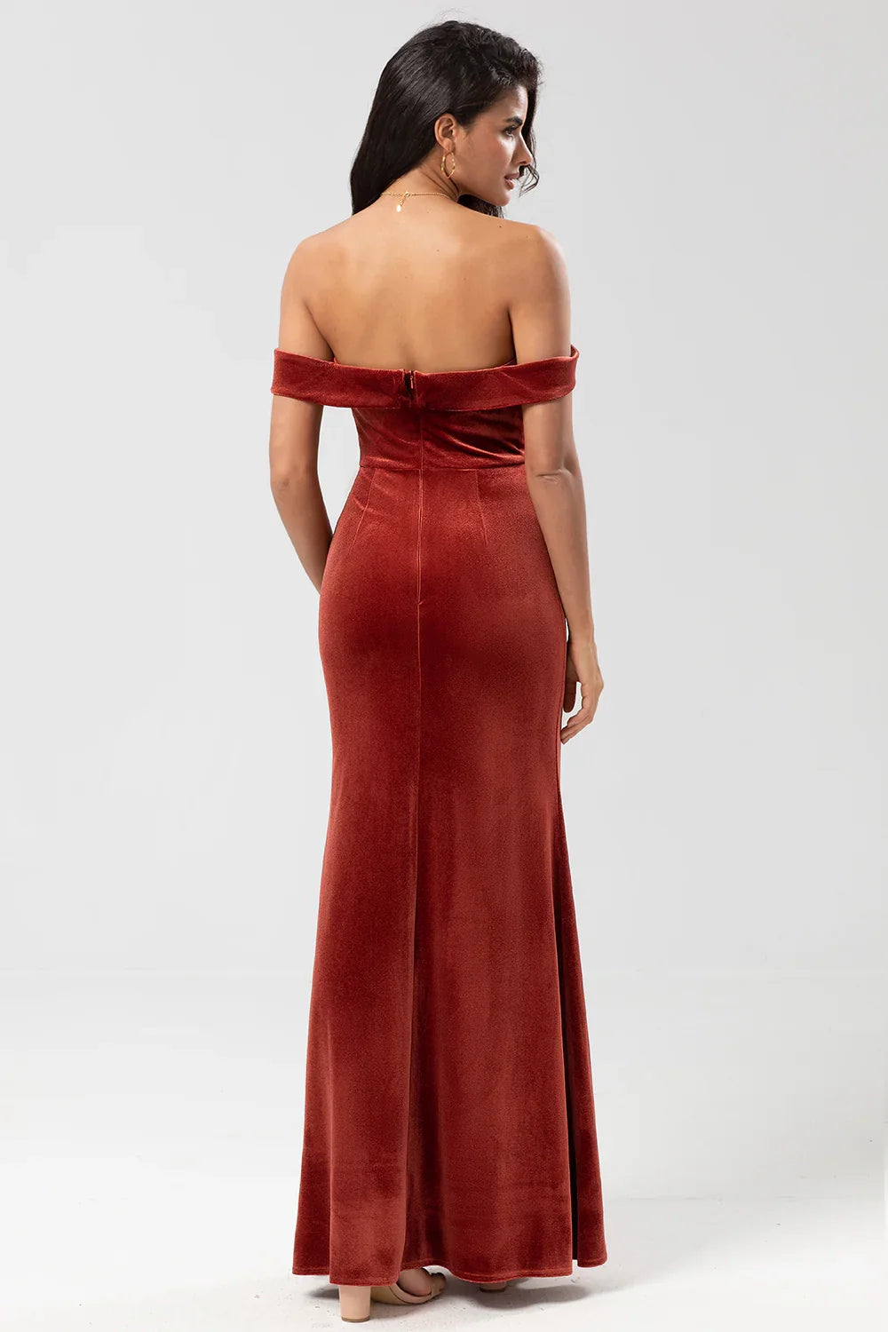 OKBBN elegant and charming mermaid off shoulder velvet Bridesmaid Dresses