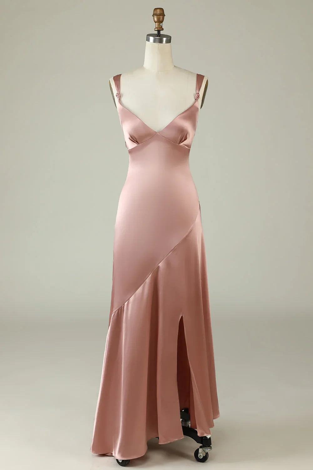 OKBBN elegant and charming slim asymmetric thin shoulder strap slit Bridesmaid Dresses