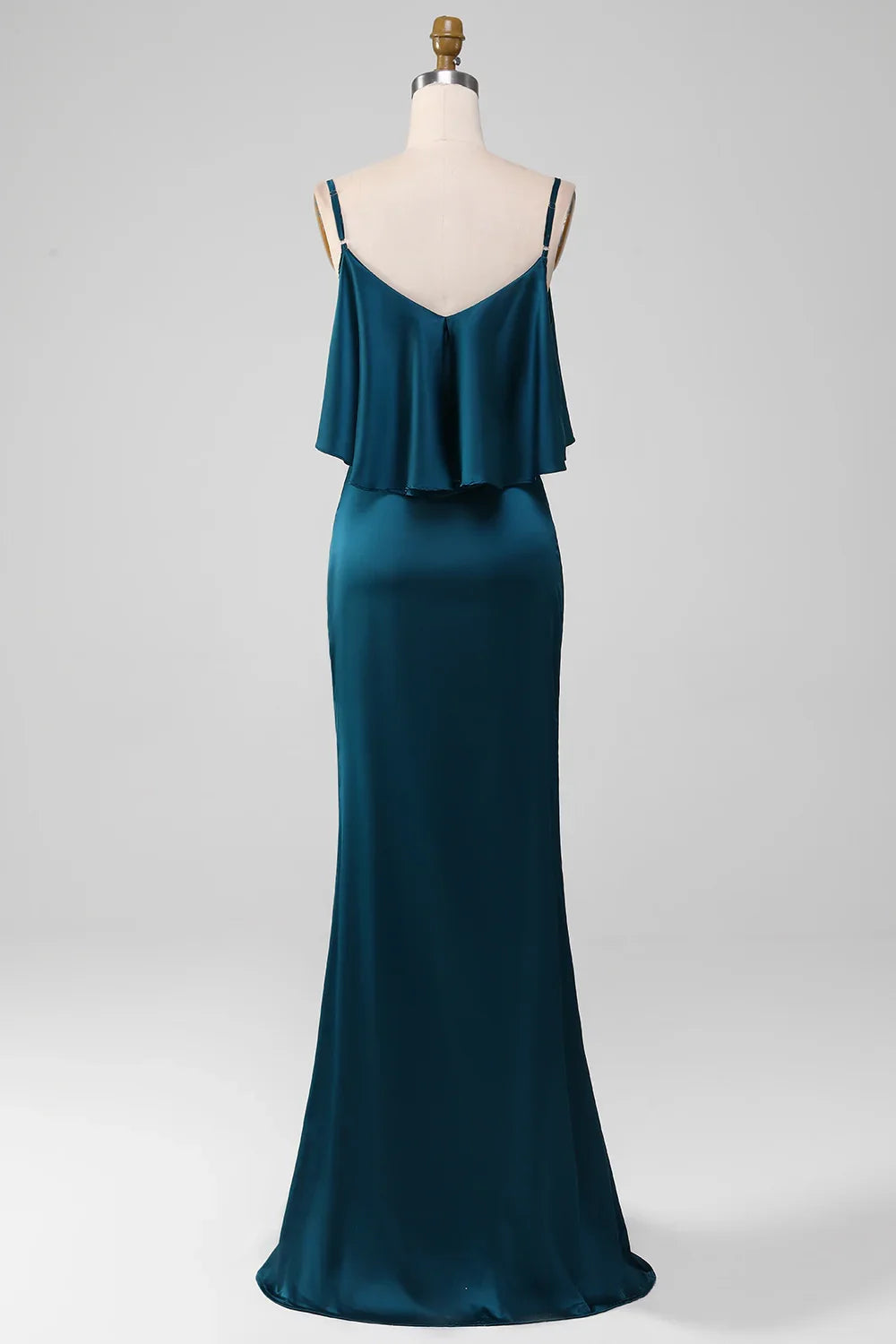 OKBBN elegant and chic slim shoulder strap long satin pleated Bridesmaid Dresses