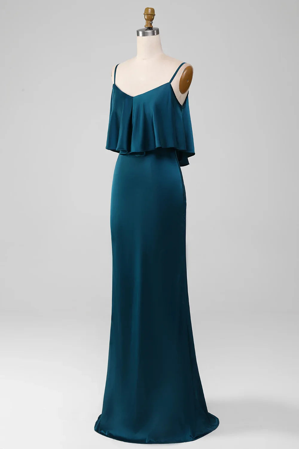 OKBBN elegant and chic slim shoulder strap long satin pleated Bridesmaid Dresses