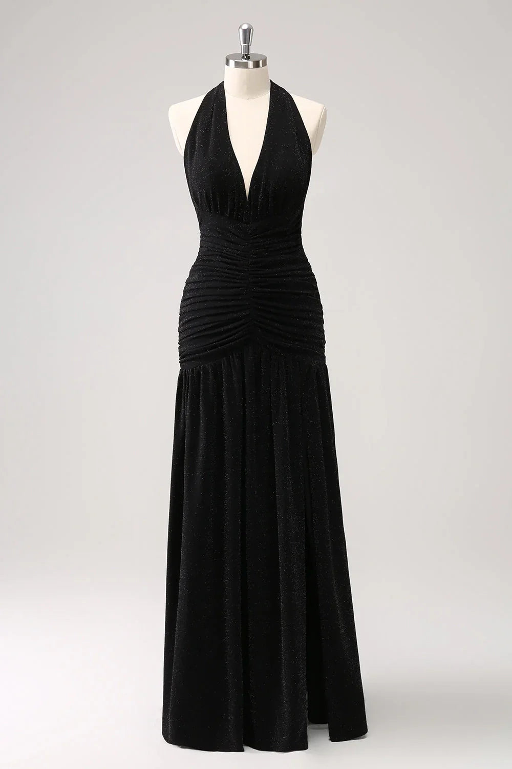 OKBBN elegant mermaid backless pleated long slit Bridesmaid Dresses