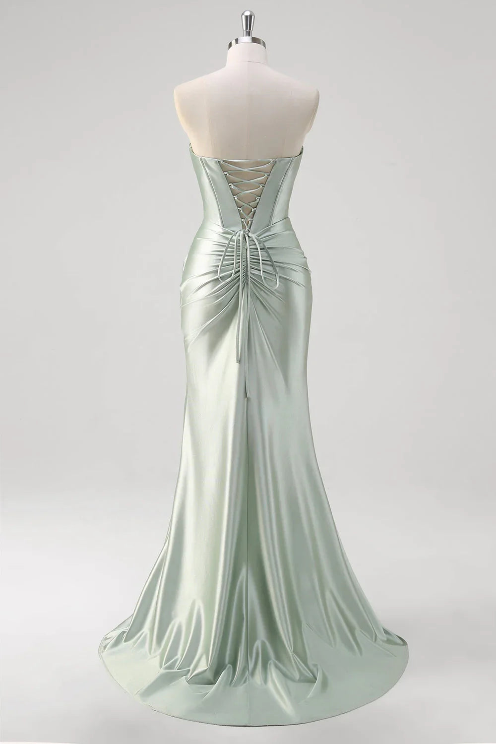 OKBBN elegant mermaid off shoulder pleated satin corset long slit Bridesmaid Dresses