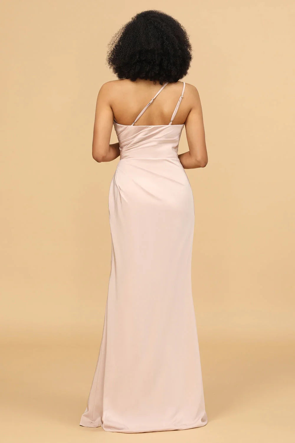 OKBBN elegant mermaid single shoulder satin long slit Bridesmaid Dresses