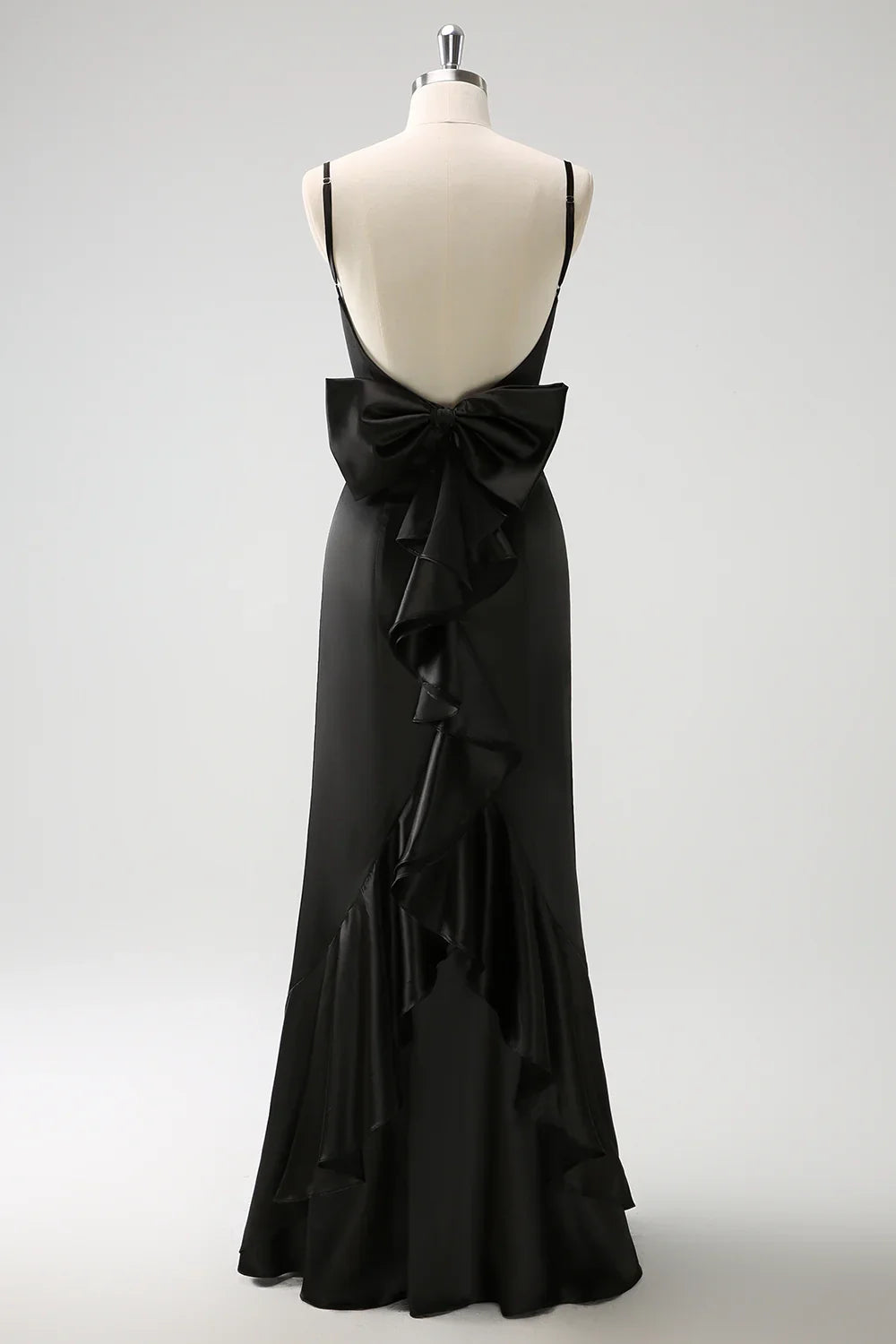 OKBBN elegant mermaid slim shoulder strap long ruffled satin bow Bridesmaid Dresses