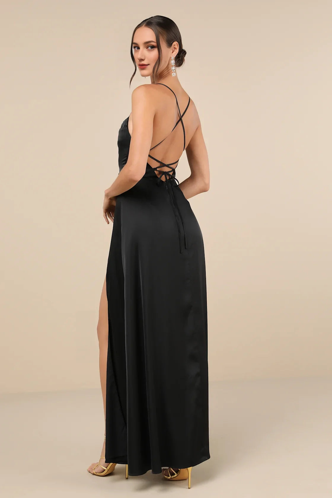 OKBBN elegant satin pleated lace up backless Homecoming Dresses