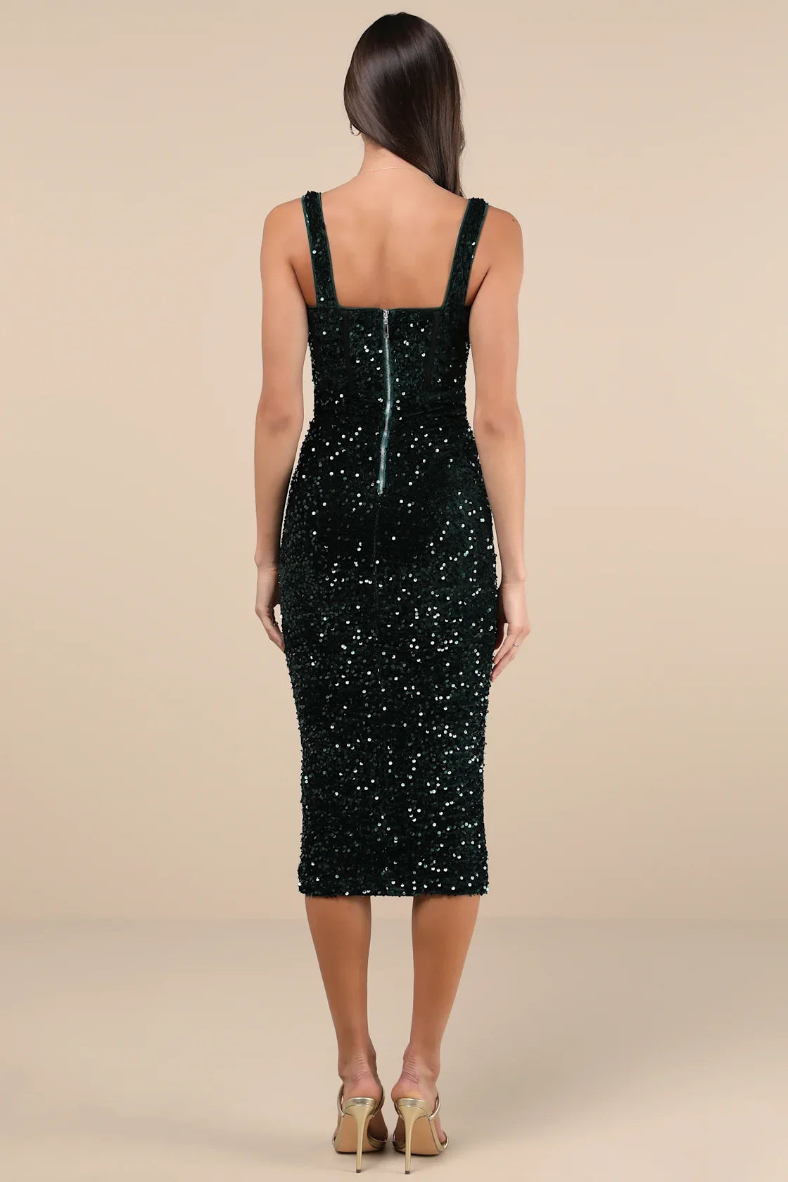 OKBBN elegant slim fit shiny velvet sequins medium length Homecoming Dresses