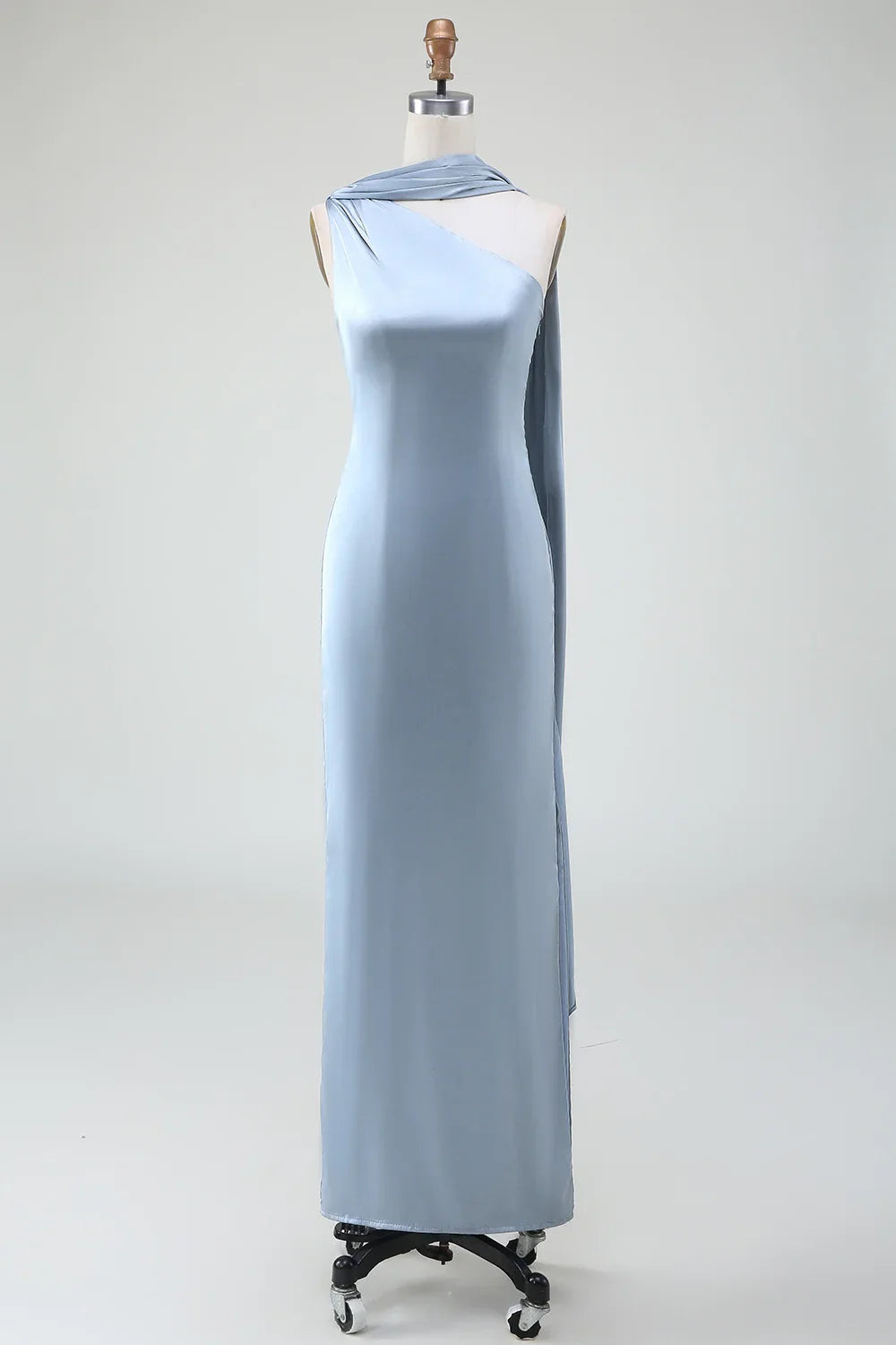 OKBBN elegant slim fit single shoulder long satin Bridesmaid Dresses