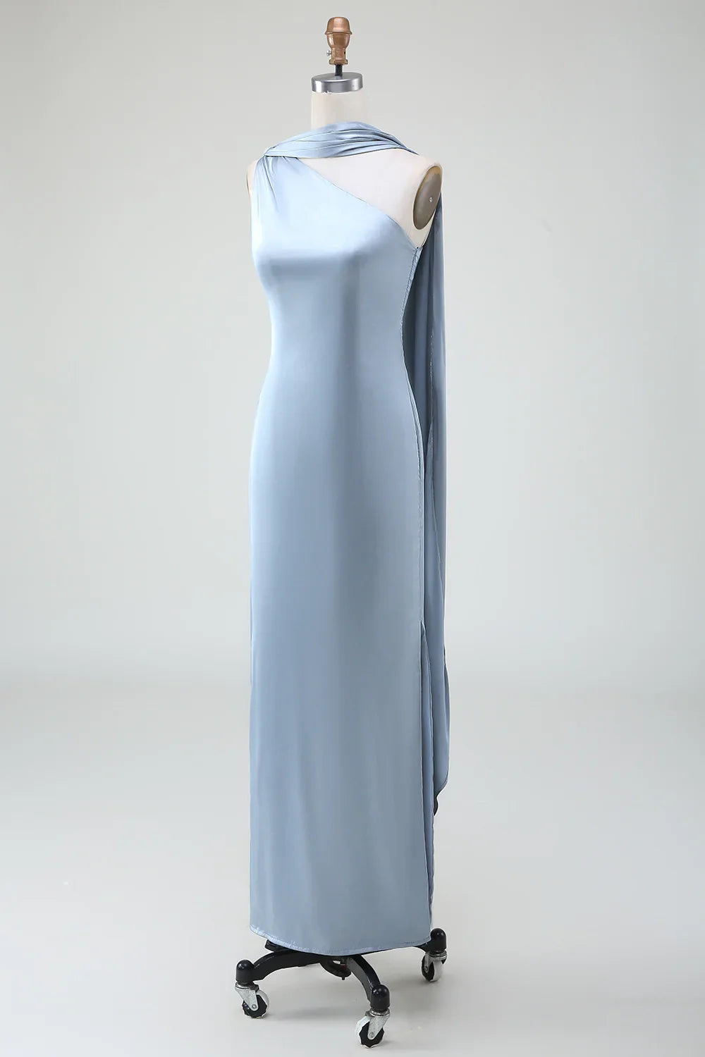 OKBBN elegant slim fit single shoulder long satin Bridesmaid Dresses
