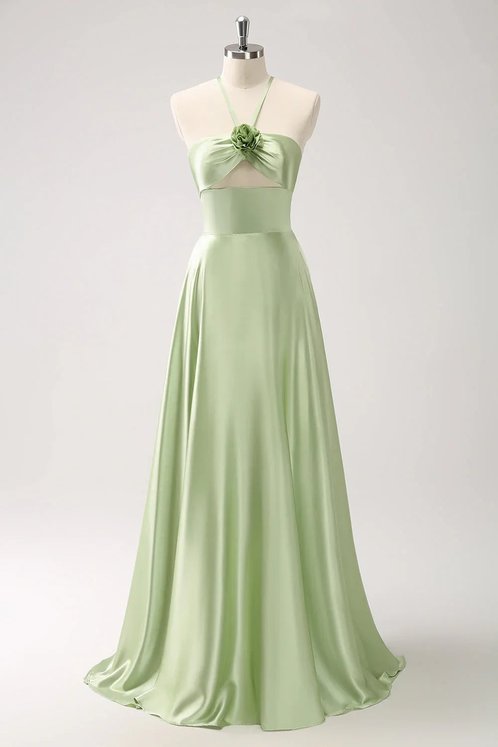 OKBBN elegant slim shoulder strap sleeveless A-line backless hollow satin floral Bridesmaid Dresses