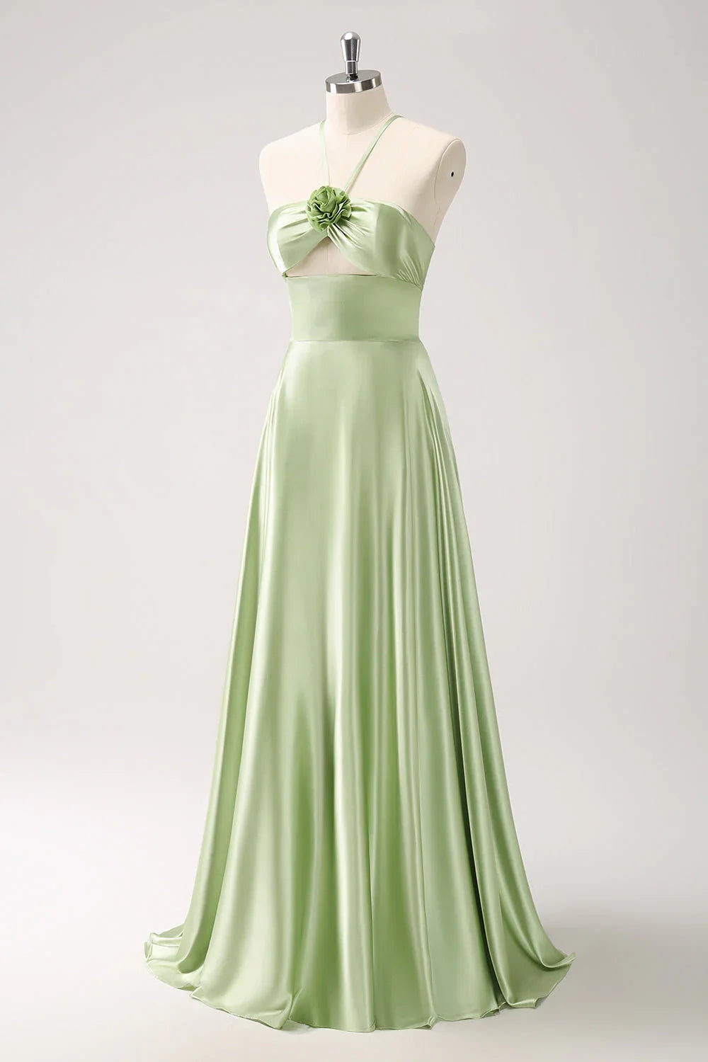 OKBBN elegant slim shoulder strap sleeveless A-line backless hollow satin floral Bridesmaid Dresses