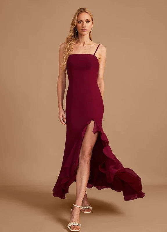 OKBBN elegant slim shoulder straps sleeveless slim fit slit Prom Dresses