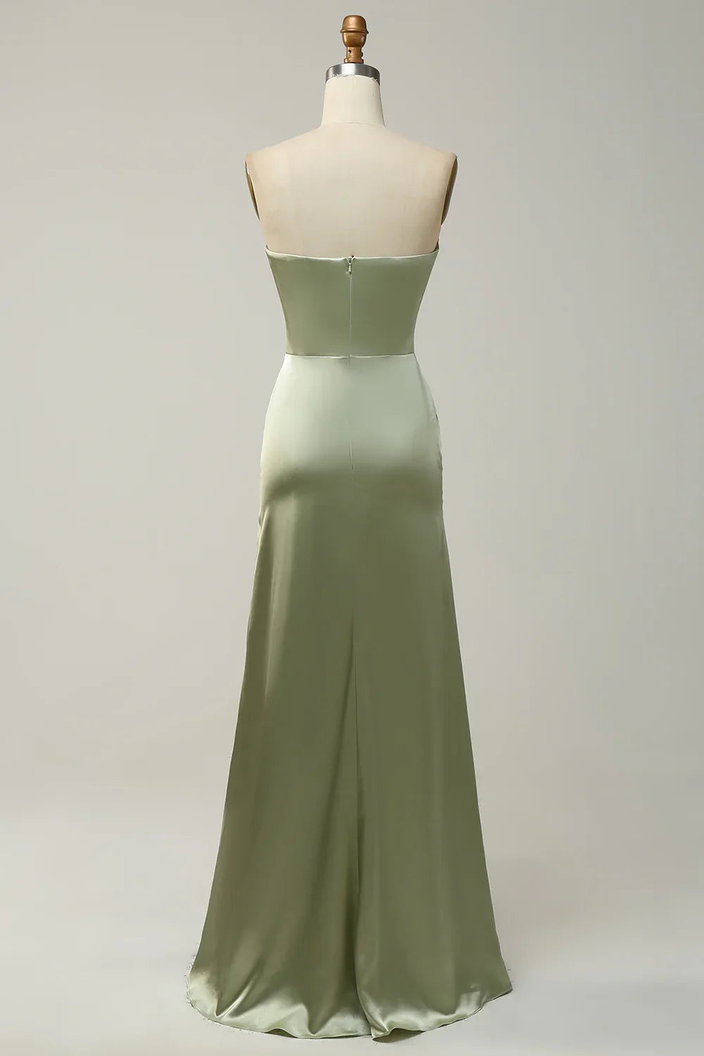 OKBBN elegant straight shoulder satin and floor slit Bridesmaid Dresses