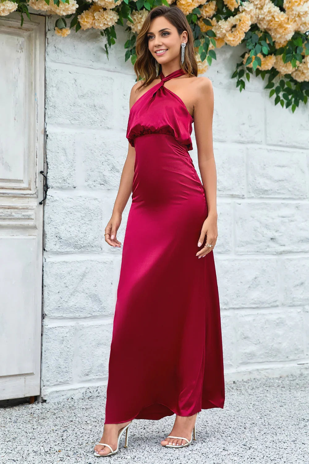 OKBBN elegant tight fitting A-line camisoles and floor satin Bridesmaid Dresses