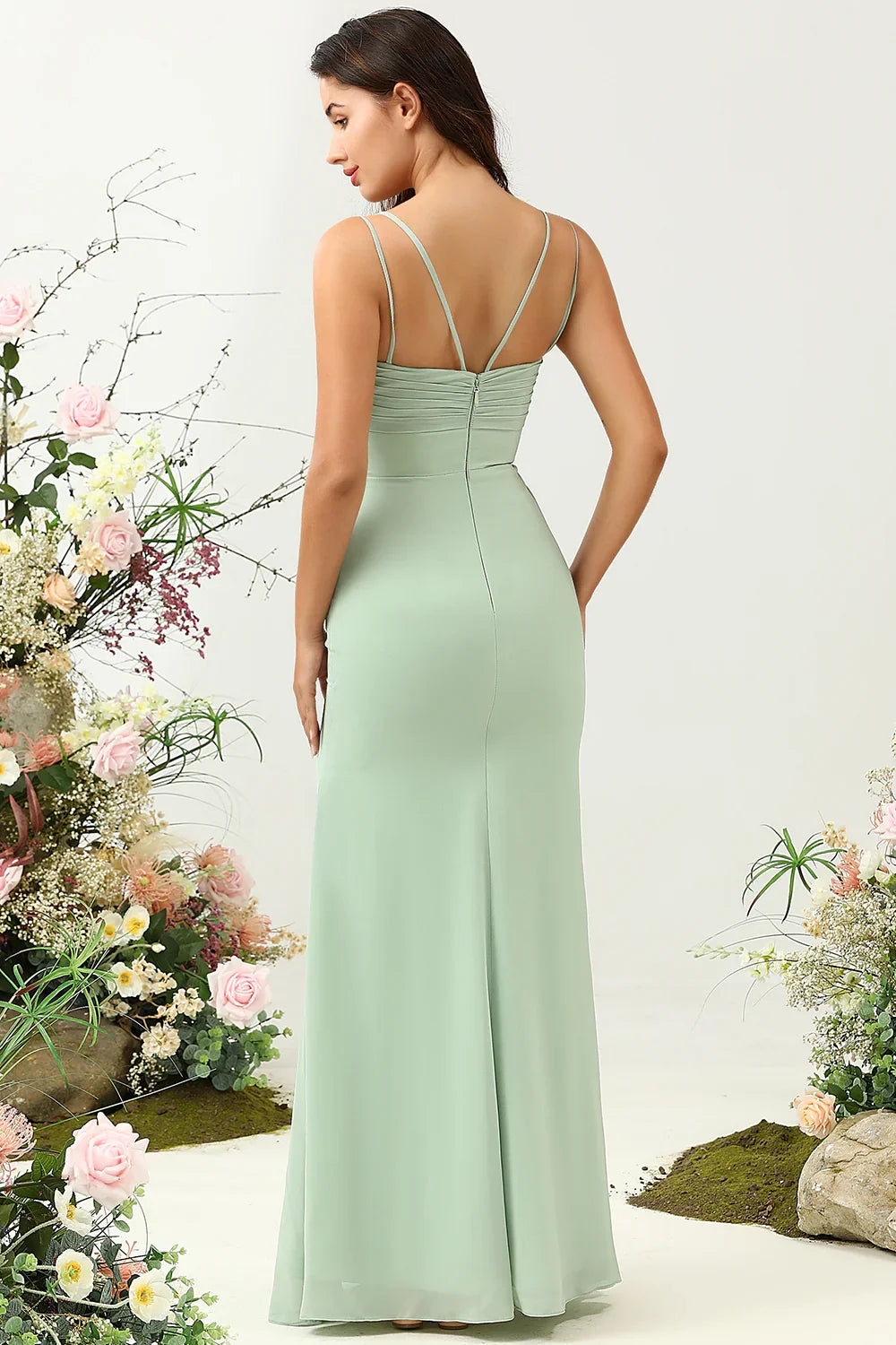 OKBBN enchanting mermaid pendant with fine shoulder straps and pleated chiffon Bridesmaid Dresses