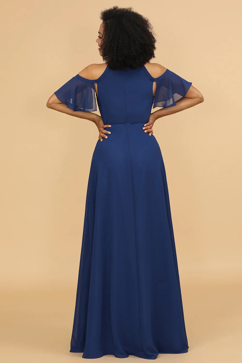 OKBBN exquisite flowing A-line off shoulder slit chiffon Bridesmaid Dresses