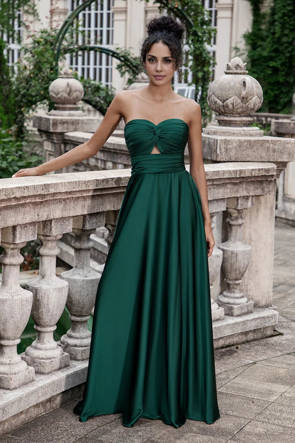 OKBBN fashionable A-line sweetheart satin hollow pleated long Bridesmaid Dresses