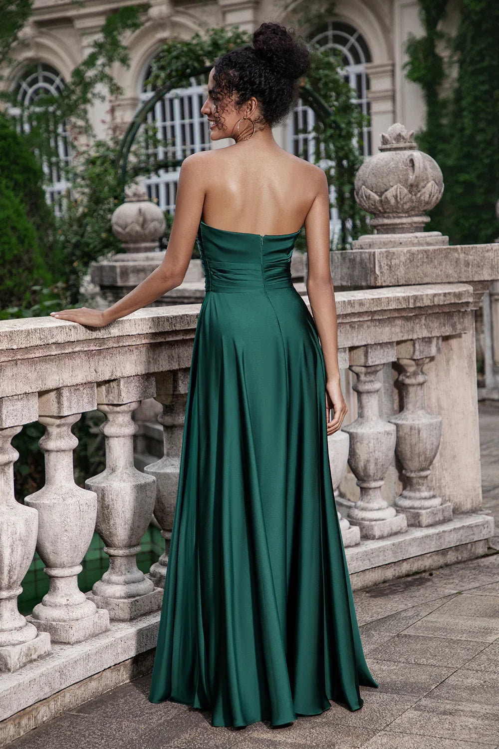 OKBBN fashionable A-line sweetheart satin hollow pleated long Bridesmaid Dresses