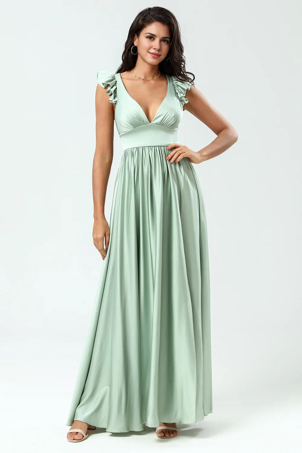 OKBBN fashion backless deep V-neck A-line split pleated Bridesmaid Dresses