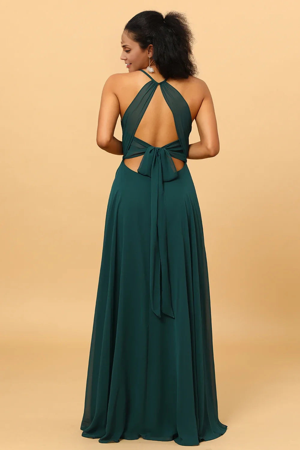 OKBBN flowing A-line backless sleeveless long slit chiffon Bridesmaid Dresses