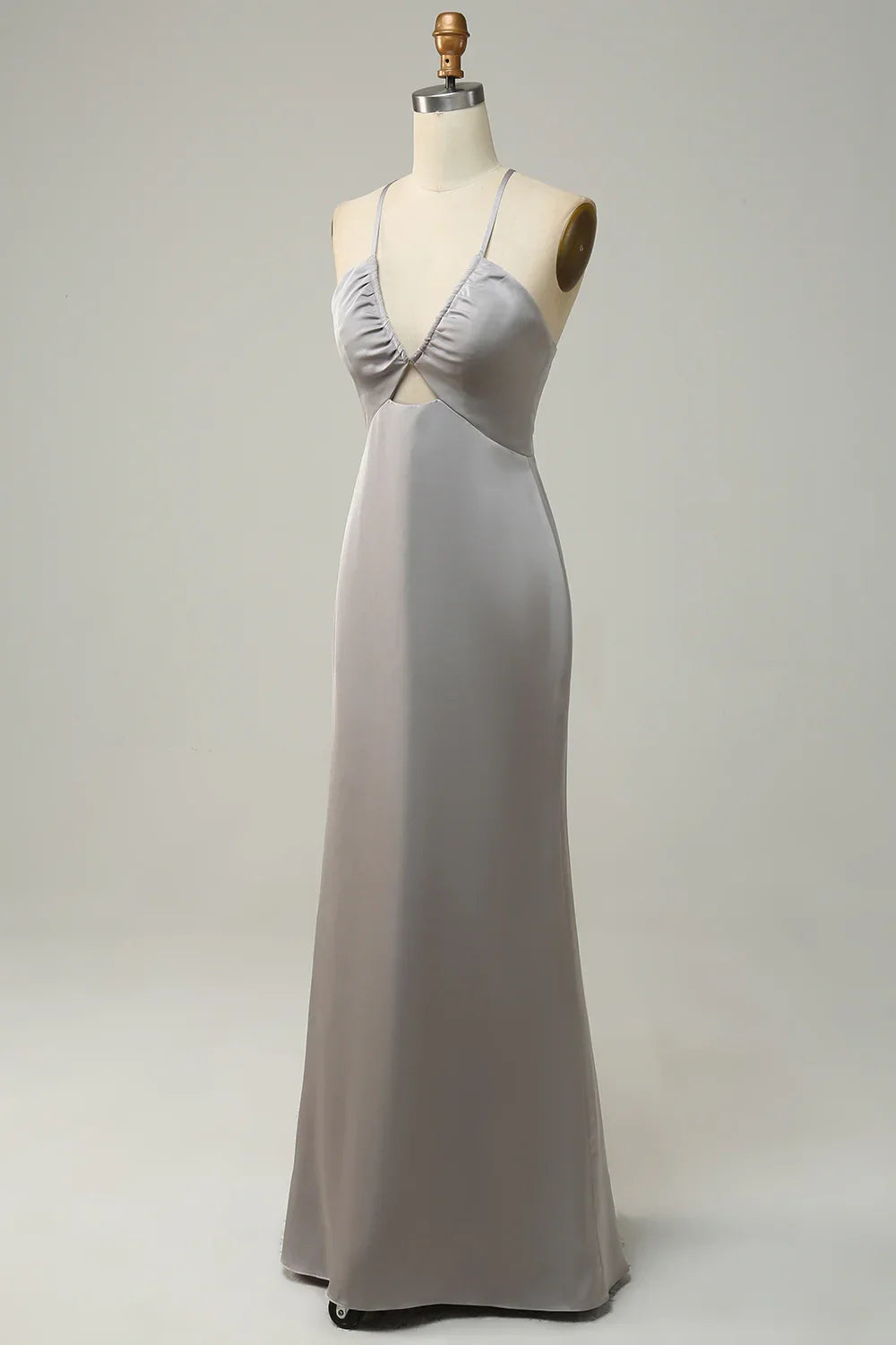 OKBBN sexy hollow out sleeveless slim fit slim shoulder strap shiny satin Bridesmaid Dresses