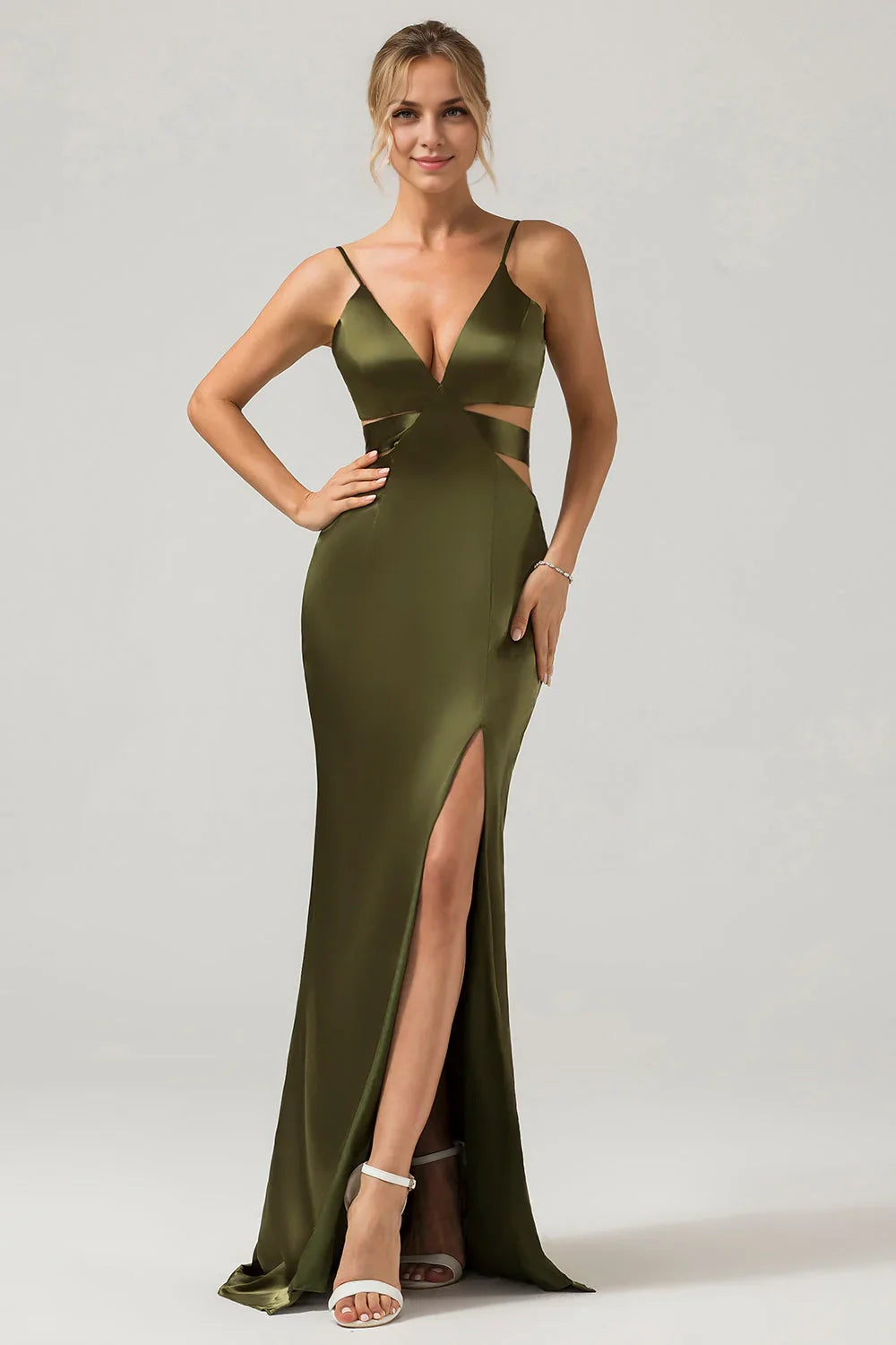 OKBBN sexy tight slim shoulder strap with hollowed out long slit Bridesmaid Dresses