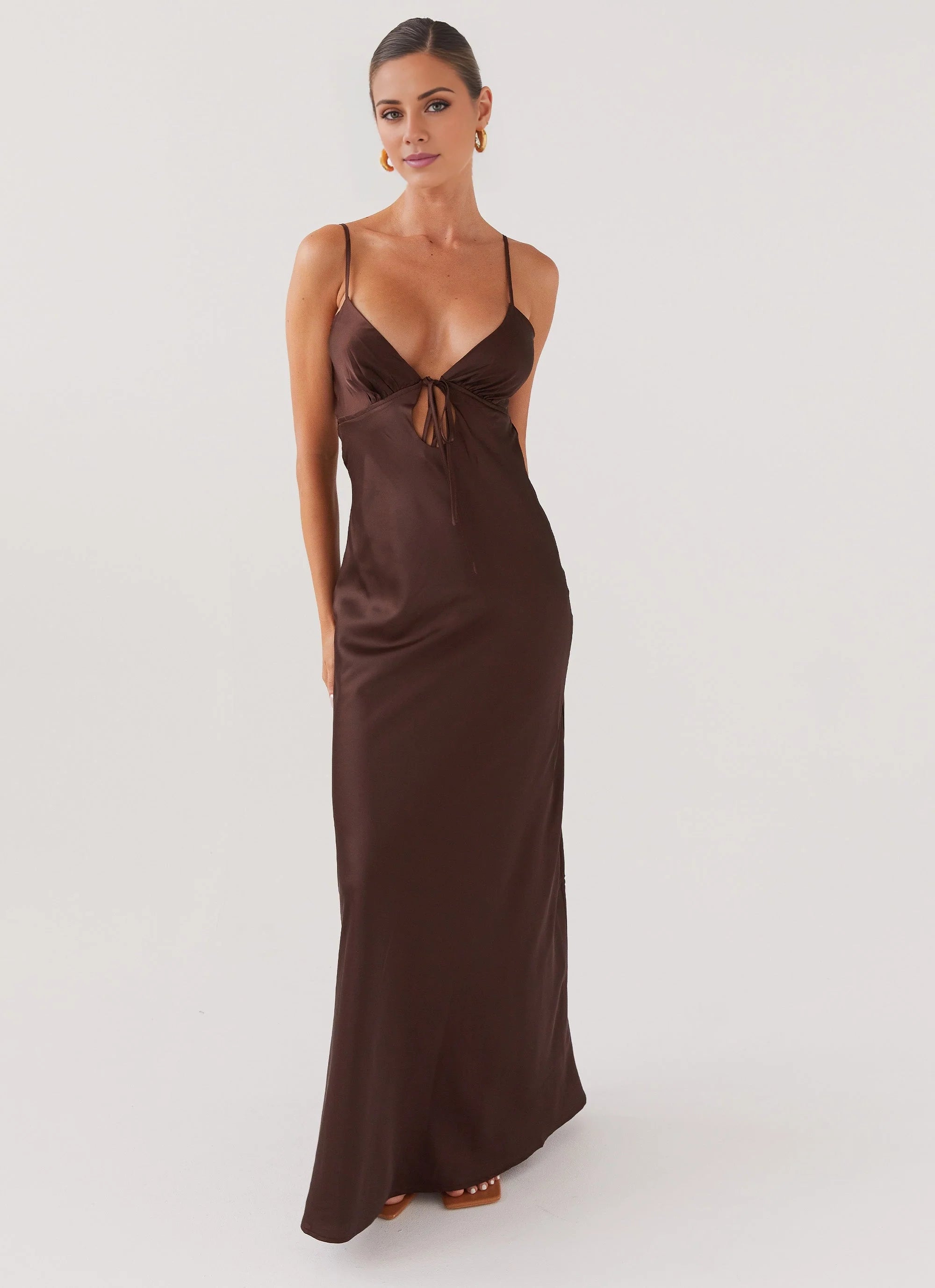 OKBBN silky simple and charming silhouette satin thin shoulder straps Prom Dresses