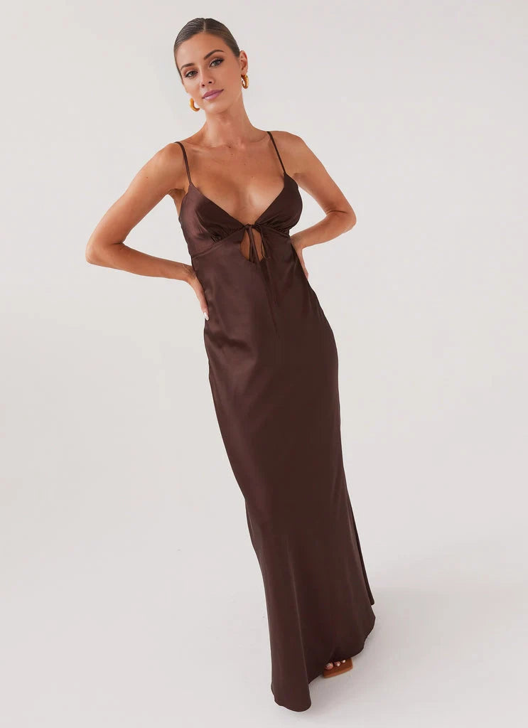 OKBBN silky simple and charming silhouette satin thin shoulder straps Prom Dresses